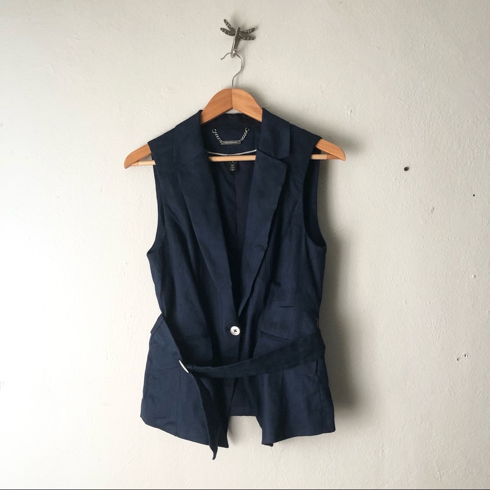 WHBM White House Black Market linen blend belted blazer vest